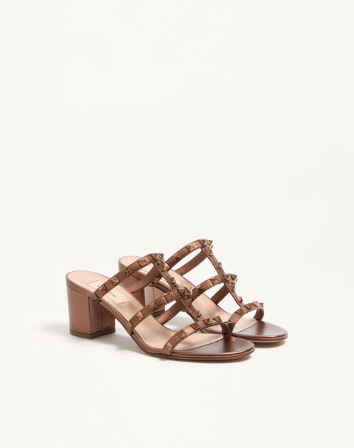 Valentino Garavani - Rockstud Metallic Calfskin Leather Slide Sandal 60 Mm - Bronze - Woman - Sandals